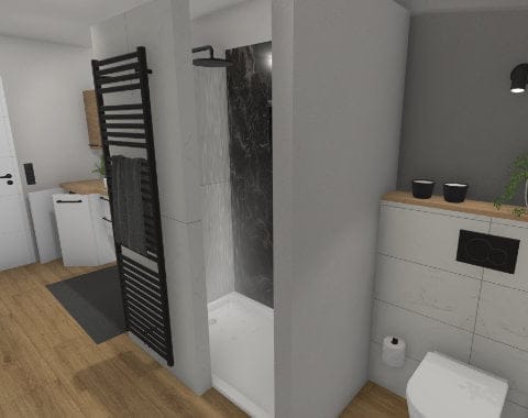 Modernes Schlauchbad mit Waschmaschine – 10 qm