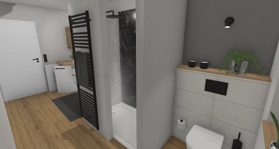 Modernes Schlauchbad mit Waschmaschine – 10 qm