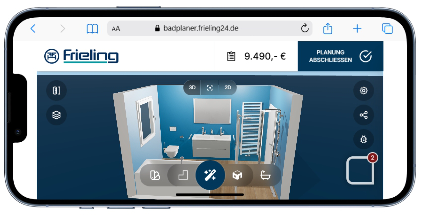 Der KI-Badplaner funktioniert auch mobil – optimiert für die Nutzung im Landscape-Modus. 