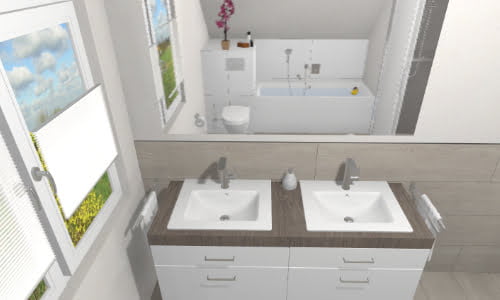 Große Waschtischanlage mit zwei Waschbecken