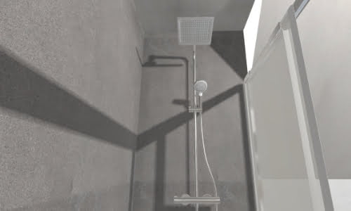 Innenansicht Dusche mit Handbrause und Regendusche