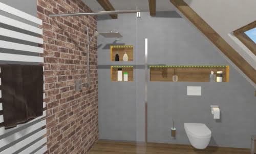 Offene Dusche und WC