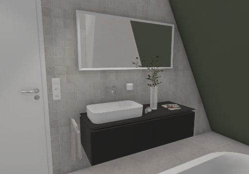 Der Blickfang: Ein asymmetrischer Waschtisch in einem modernen Bad mit Schräge