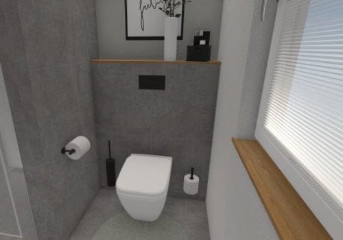 Clever platziert: Die Toilette mit gemauertem Absatz in der modernen Gästetoilette