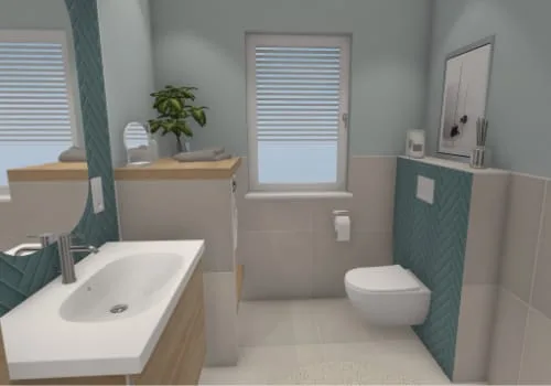 Ansicht beim Eintreten in das Badezimmer